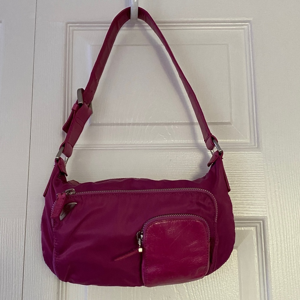 Francsesco Biasia Vintage Bag Grecia Shoulder Bag Nylon With Leather Trim Pink - Picture 4 of 14